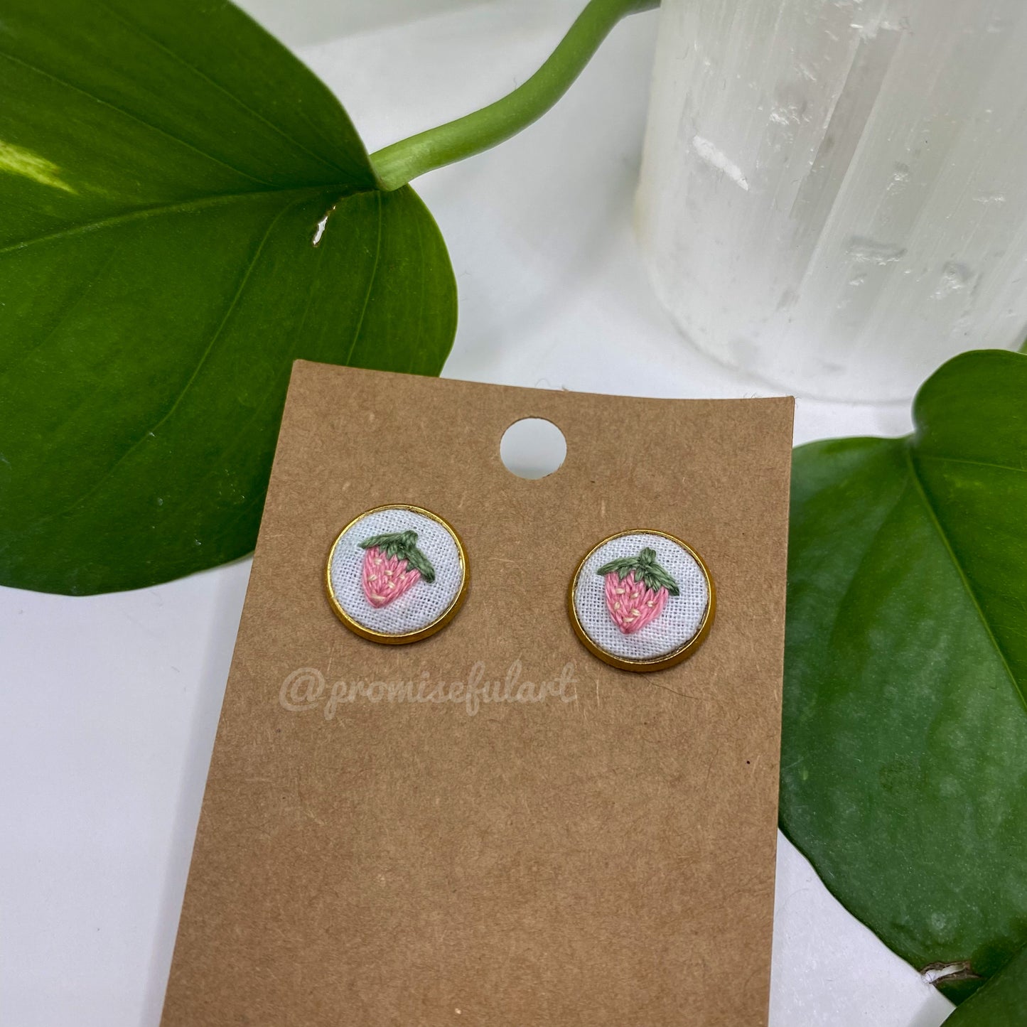 pink strawberry gold studs
