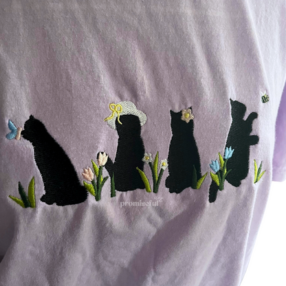 Spring Cats Embroidered Orchid Tshirt