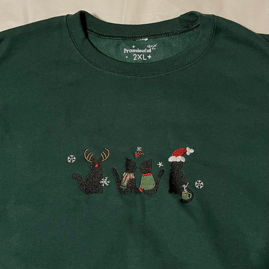 RTS christmas cats 2X forest crewneck