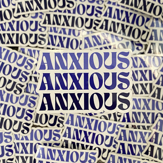 blue anxious spell out sticker