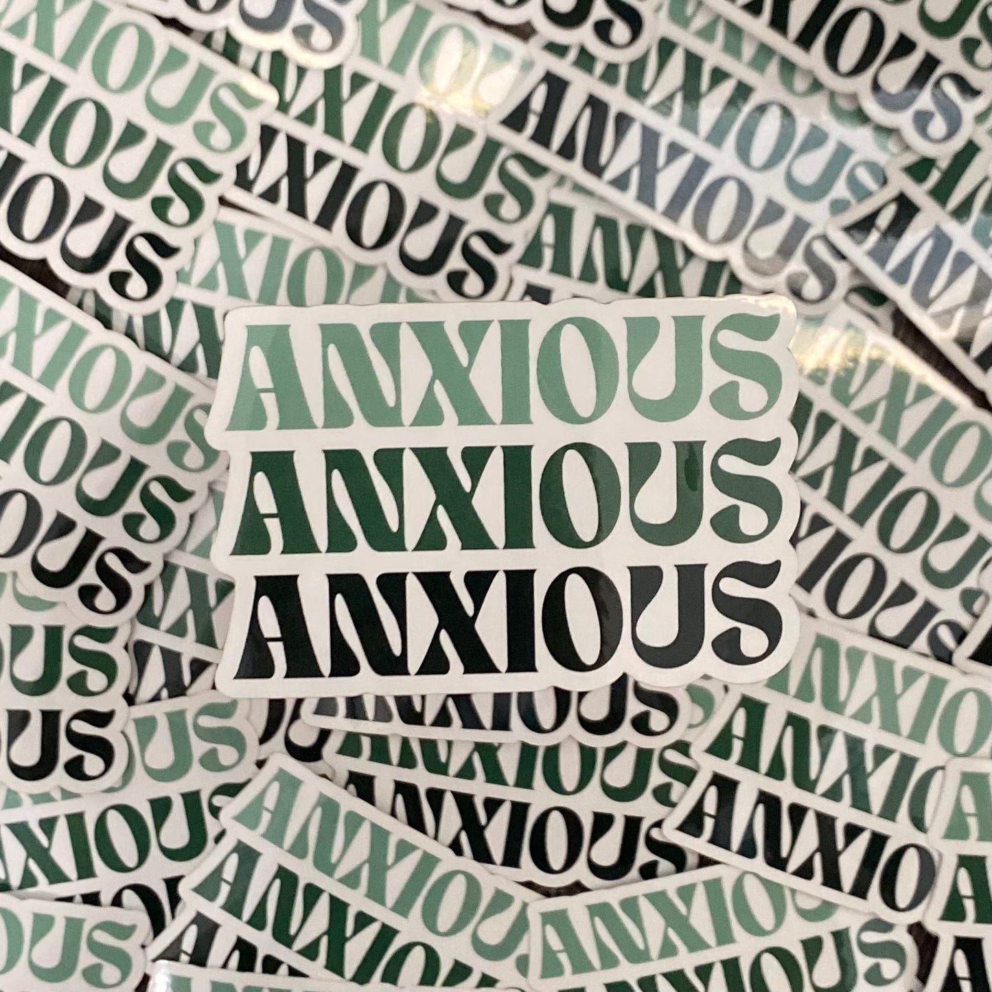 green anxious spell out sticker