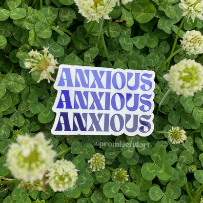 blue anxious spell out sticker