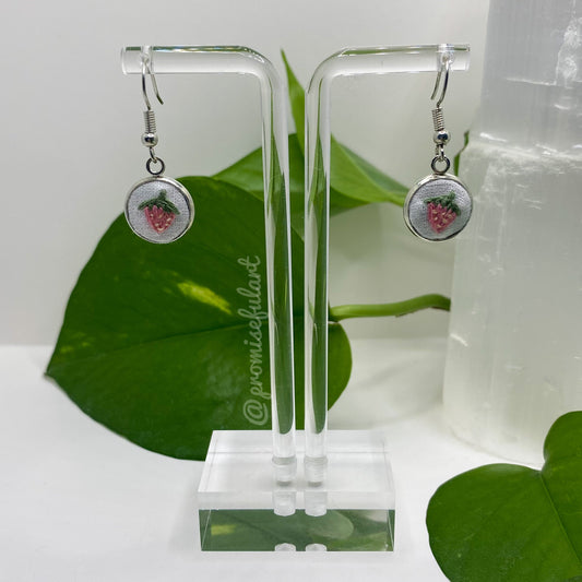 pink strawberry silver dangles